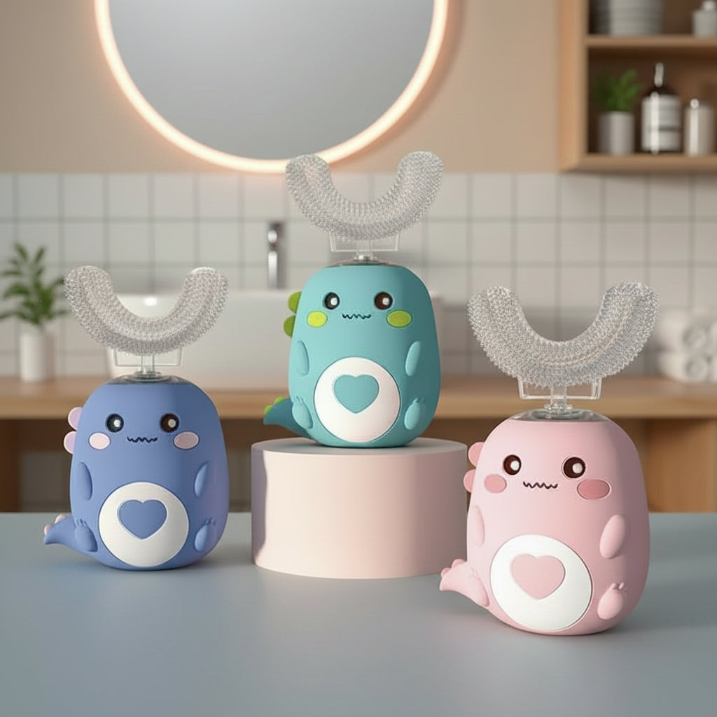 Children U-Shaped Electric Toothbrush 360 Degrees Smart Cartoon Kids Silicone Toothbrush Automatic Rechargeable Sonic Toothbrush
