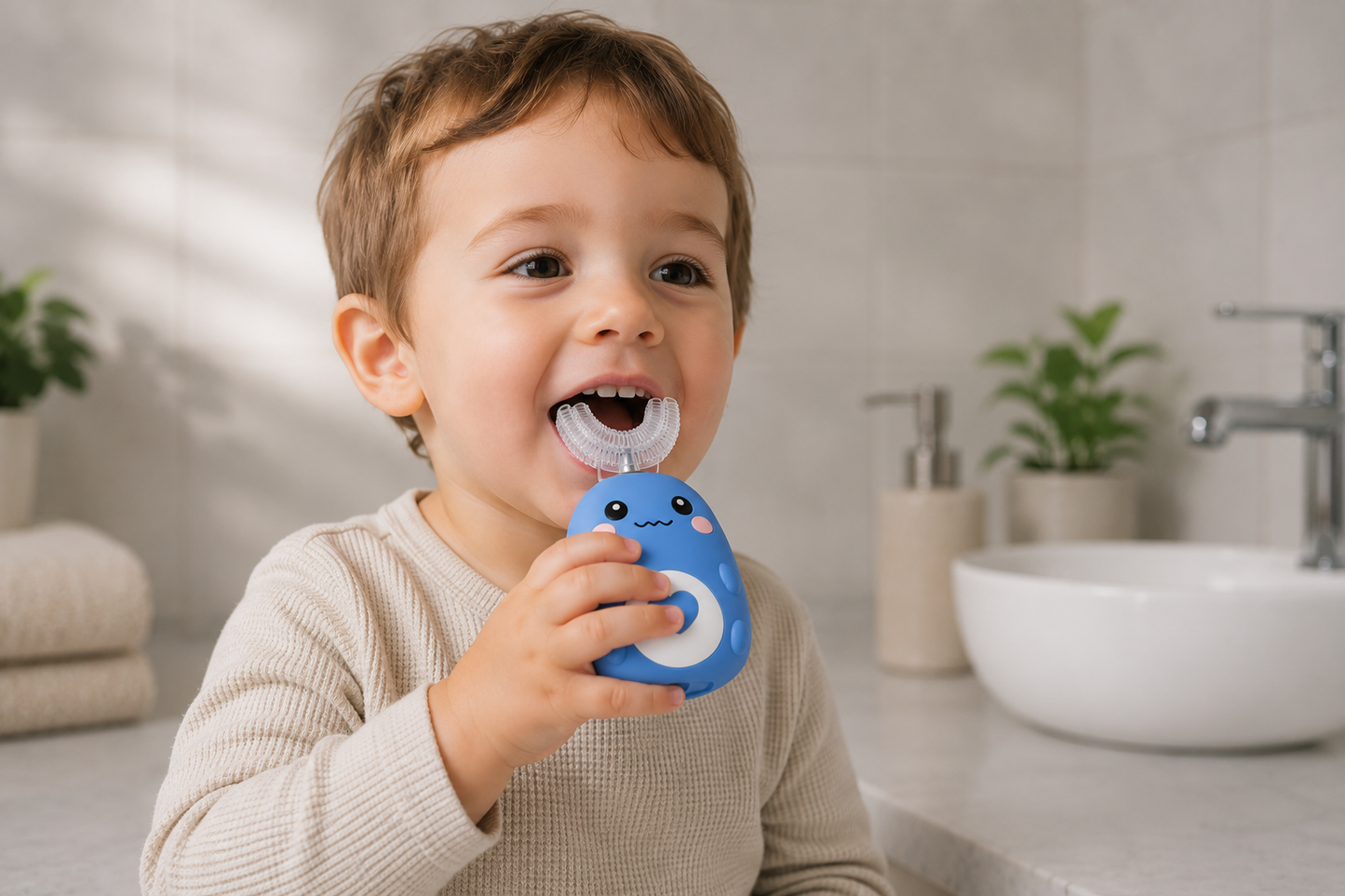 Children U-Shaped Electric Toothbrush 360 Degrees Smart Cartoon Kids Silicone Toothbrush Automatic Rechargeable Sonic Toothbrush (Copia)